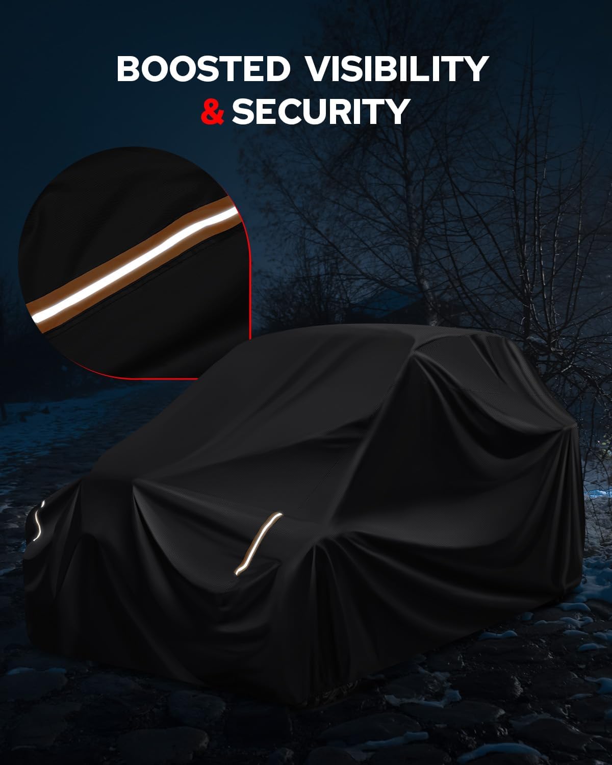 Benlari Heavy Duty UTV Cover - 420D Waterproof Oxford Cloth, PU Coating, 2 Adjustable Windproof Buckles, 4 Wheel Tie-downs and Reflective Strips for Outdoor All-weather Protection (136" x 75" x 69")