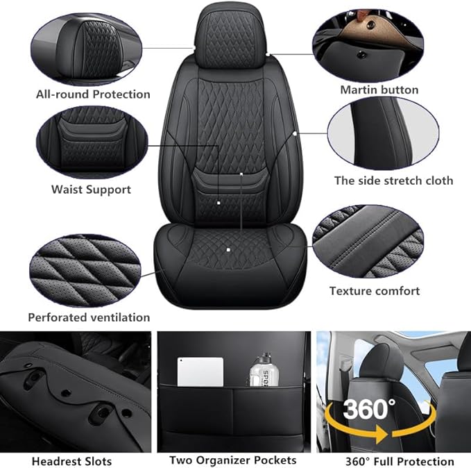 Car Seat Covers Full Set Custom Fit for Buick Verano 2012-2017 - Premium Faux Leather with Lumbar Support | Breathable, Waterproof, Anti-Slip, Durable (Black,Full Set)