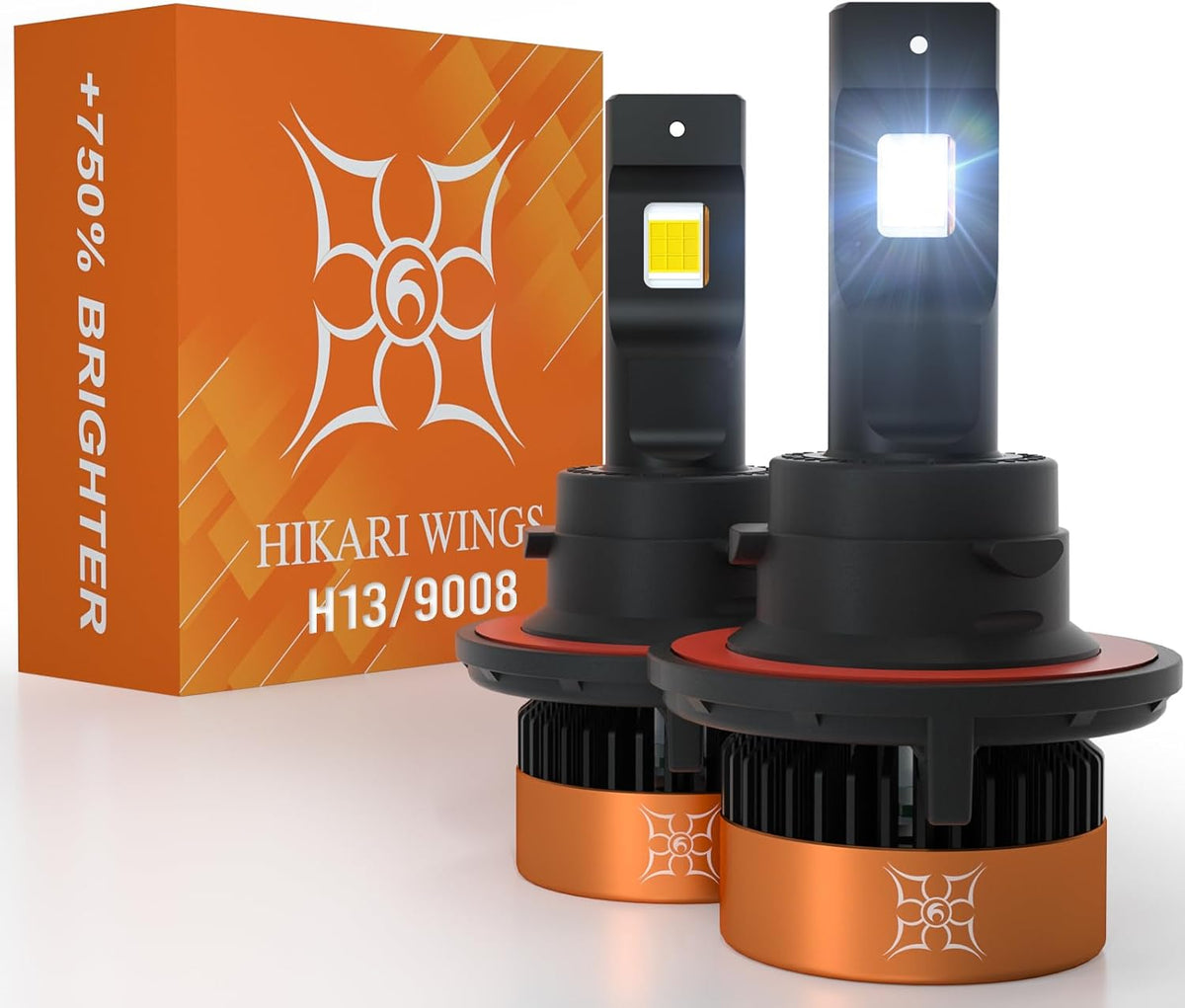 HIKARI WINGS H13/9008 LED Fog light, 30000LM Pure White 6000K LED Bulbs, Plug & Play IP68 Waterproof Pack of 2