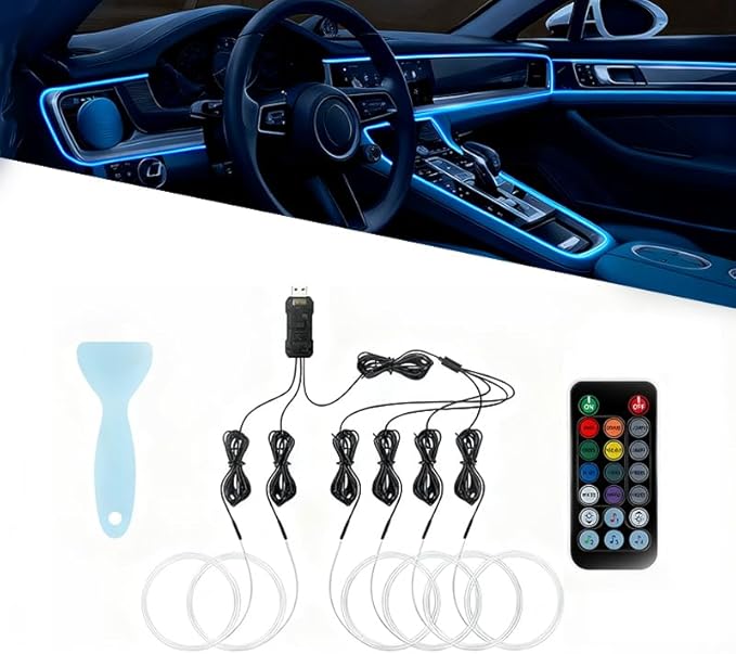 Car LED Strip Light for Fiat 500 2010–2025, 6 in 1 Car Ambient Lighting Kits, Interior Interior Light Sync to Music, Auto Decorations Interior Accessories, 8M