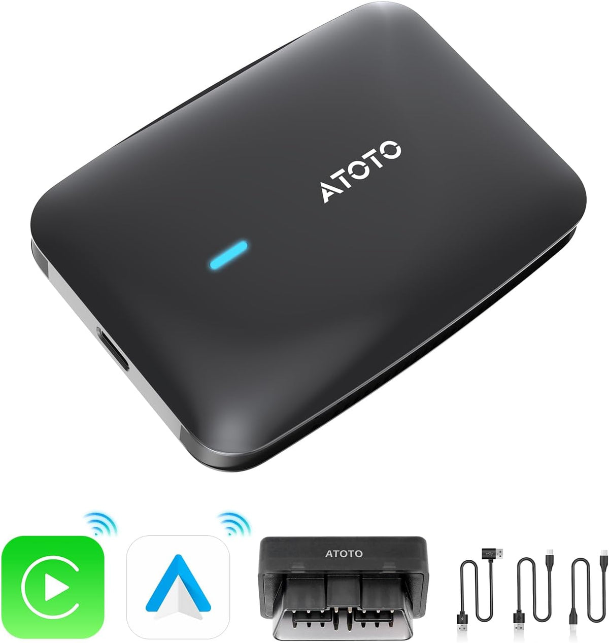 Portable AI Box CarPlay -2025 Upgrade Wireless CarPlay Adapter Compatible with YouTube, Plug & Play Smart AI Box Support DriveChat, Dual Bluetooth, Dual Wi-Fi, Max 128GB TF Card (CB4A-N-BK1)