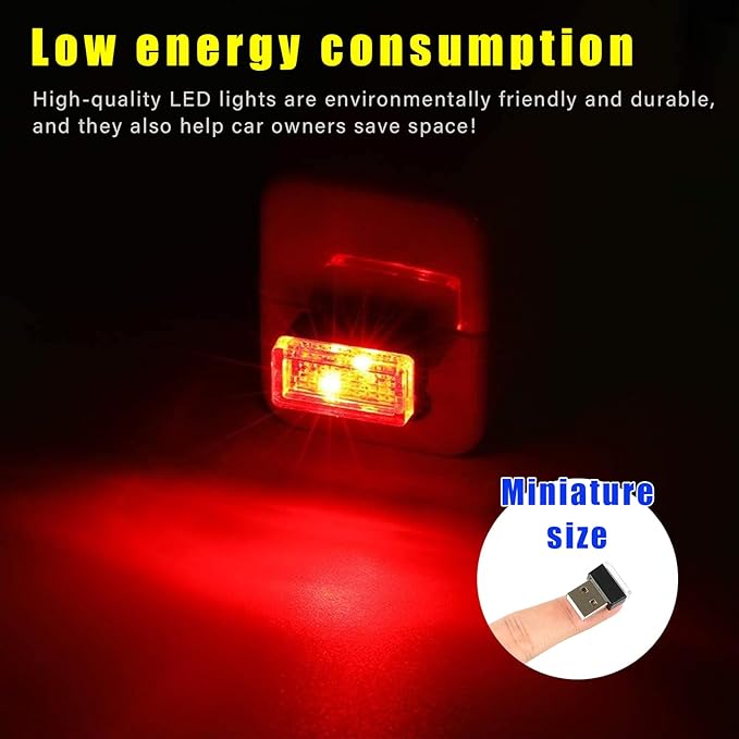 Augeny 4 PCS USB LED Car Interior Atmosphere Lamp, Plug-in USB Decor Night Light, Portable Auto Ambient Lighting Kit, Universal Vehicle Interior Accessories for Most Cars (Red & Blue)
