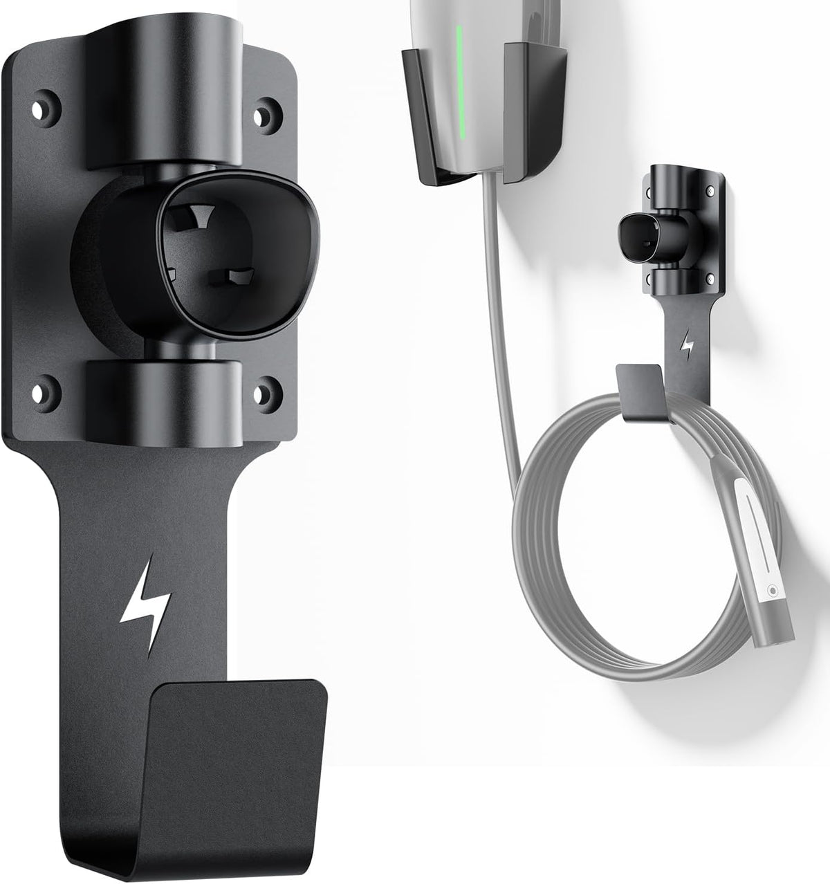 for Tesla Charger Holder, with 180° Rotation Nozzle Dock, Metal J-Hook for Tesla Model 3/Y/X/S Charger Cable Car Accessories Wall Connector Organizer Extra with Mobile Connector Holder