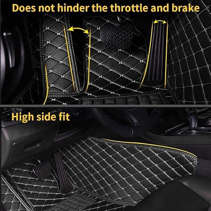 Custom Making Car Floor Mats Compatible for 2000-2025 All Mode Sedan SUV Sports Car Full Coverage Cute Pads Protection Non-Slip Leather Floor Liners (Black and White bar)
