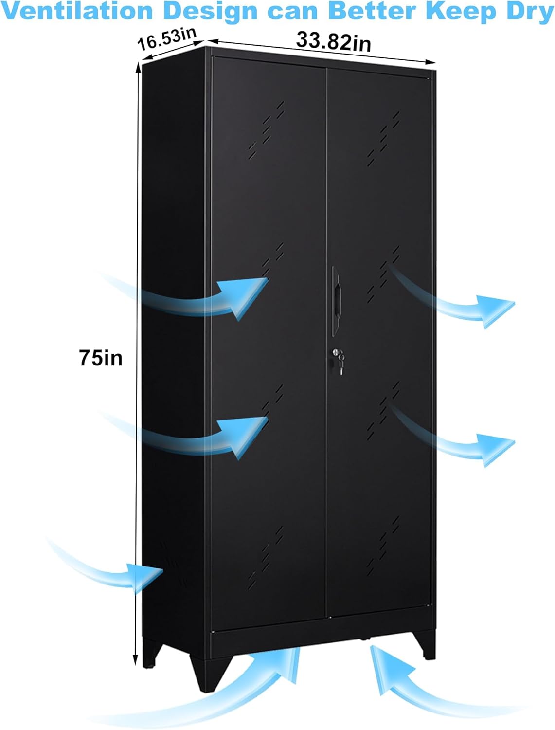 75" Metal Storage Cabinet with Lockable Doors, Functional Garage Storage Cabinet, Tool Chset Garage Organization with Hanging Rod & S-Hooks