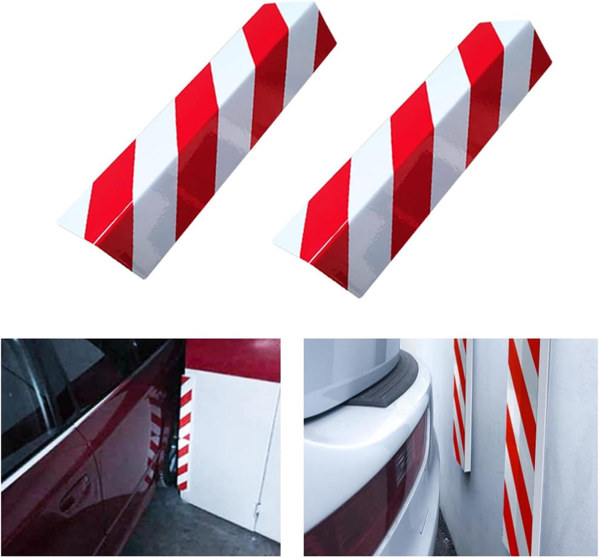 2 Packs 40 * 15 * 1.5cm Garage Wall Protector Foam Wall Corner Guard for Parking Garages Wall Edge Protector with Reflective Safety Stripe, Self-Adhesive (Red-White)