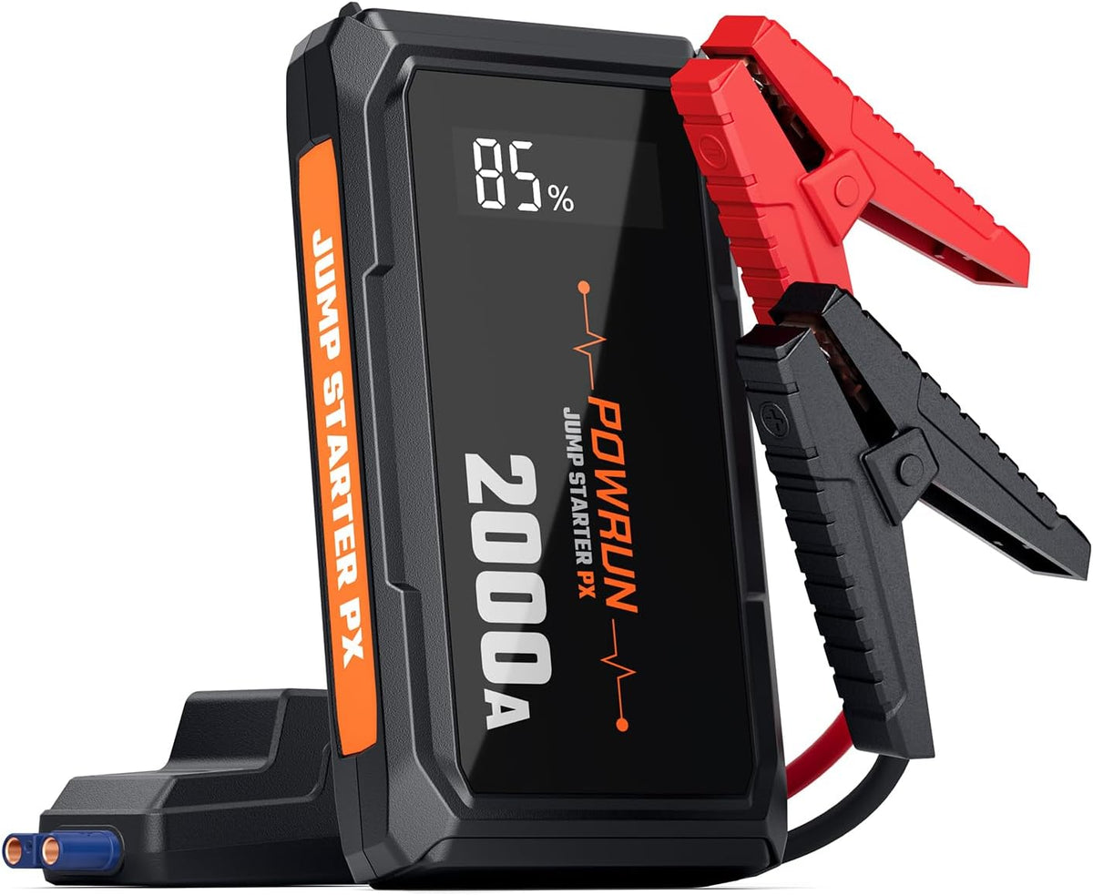 Powrun P-X Jump Starter, 2000A Portable Jump Box - Car Jump Starter Battery Pack for up to 6.0L Gas and 5.0L Diesel Engines, 12V Battery Jump Starter with Carry Bag