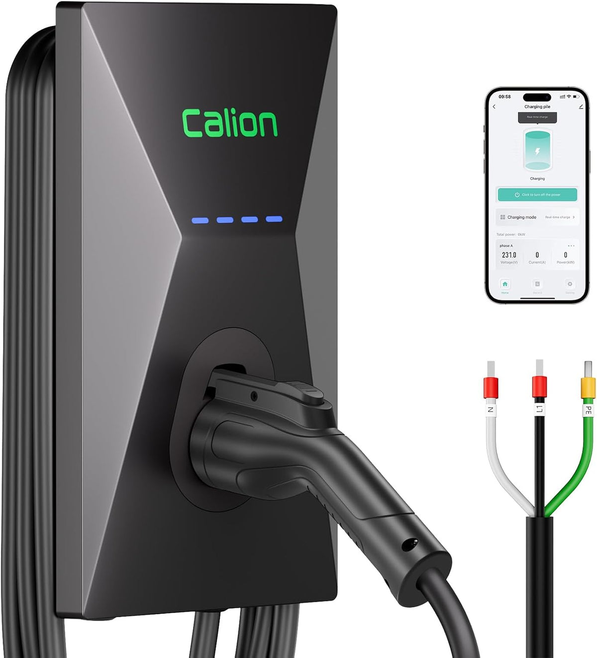 Calion Level 2 EV Charger-EV Wall-Mount Charger with 25FT Cable-Electric Vehicle Charging Station for J1772 EVs,50Amp,240V WiFi Electric Vehicle Charging Station,Hardwired for Electric Car