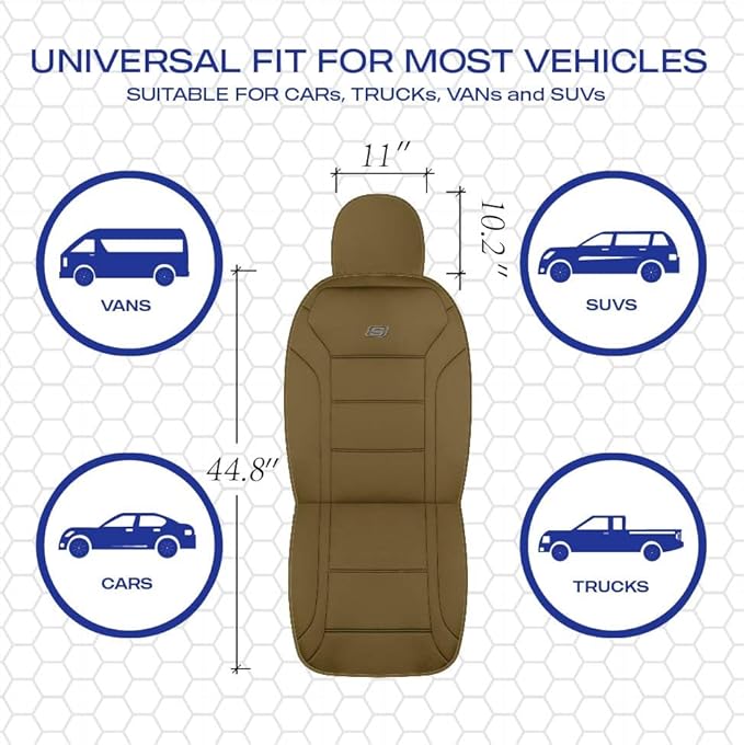 Skechers Memory Foam Car Seat Covers,Lycra Fabric Seat Covers, Car Seat Covers Front Seats Airbag Compatible, Automotive Comfort Protection for Most Cars,Trucks, SUVs(Brown)