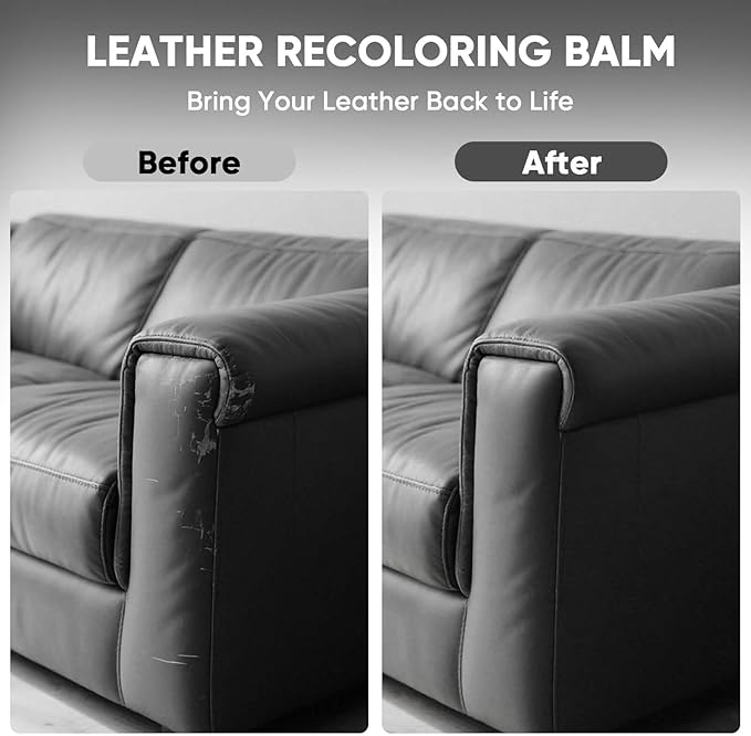 Leather Recoloring Balm - Scratch Repair & Color Restore Kit for Faded Leather, Leather Couch & Car Seats - 10OZ Leather Restorer Balm for Furniture, Auto Interior, Vinyl, Accessories (Dark Gray)