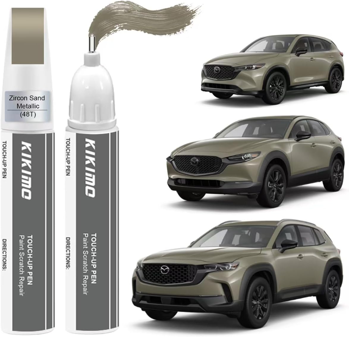 KIKIMO for Mazda Touch Up Paint(Zircon Sand Metallic(48T)), Car Paint Repair Kit for Mazda, 2 In 1 Scratches Repair with Pen Tip and Brush, Color-Matched for Quick & Easy Fix
