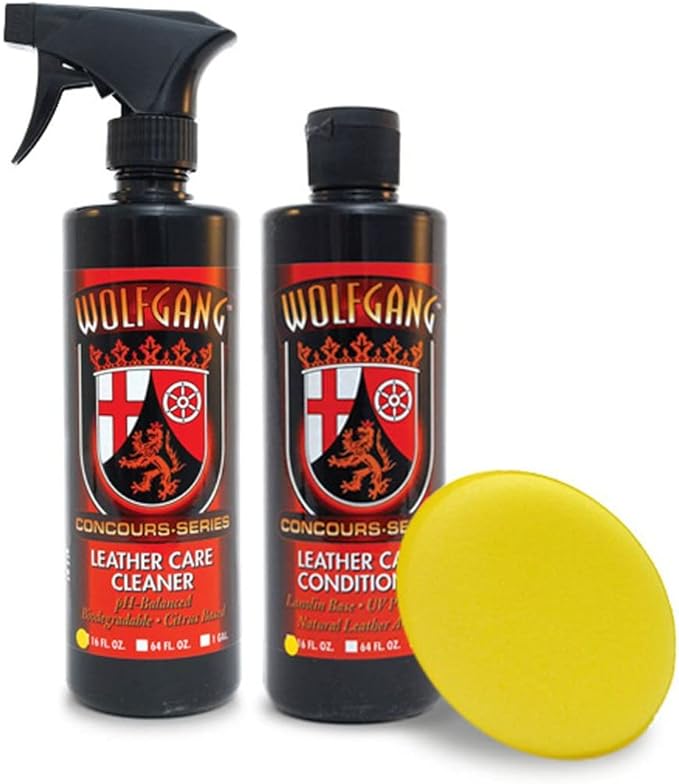 WOLFGANG CONCOURS SERIES Leather Care Combo | Leather Cleaner & Conditioner Kit | Safe for Apparel, Furniture, Car Interiors, Shoes, Bags & More | 16oz Bottles | WG-2526