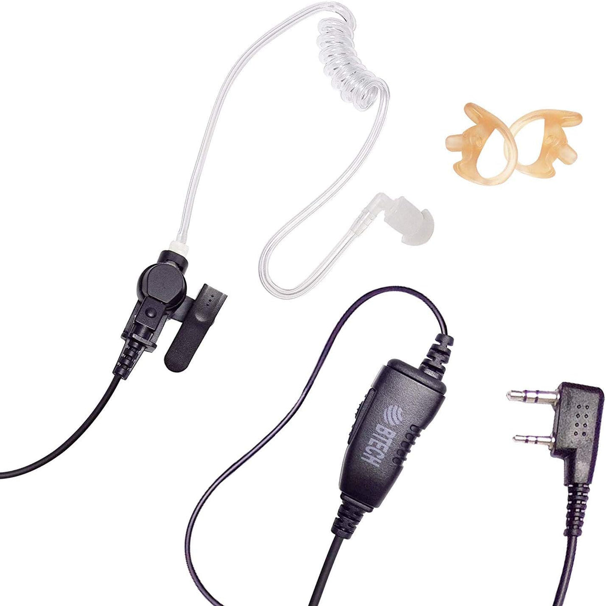 BTECH QHM07 Platinum Series Noise-Cancelling Earpiece with in-line PTT & Microphone for K1 Radios Like BaoFeng, Kenwood Radios (Includes Earmolds and Earbud, 1 Pack)