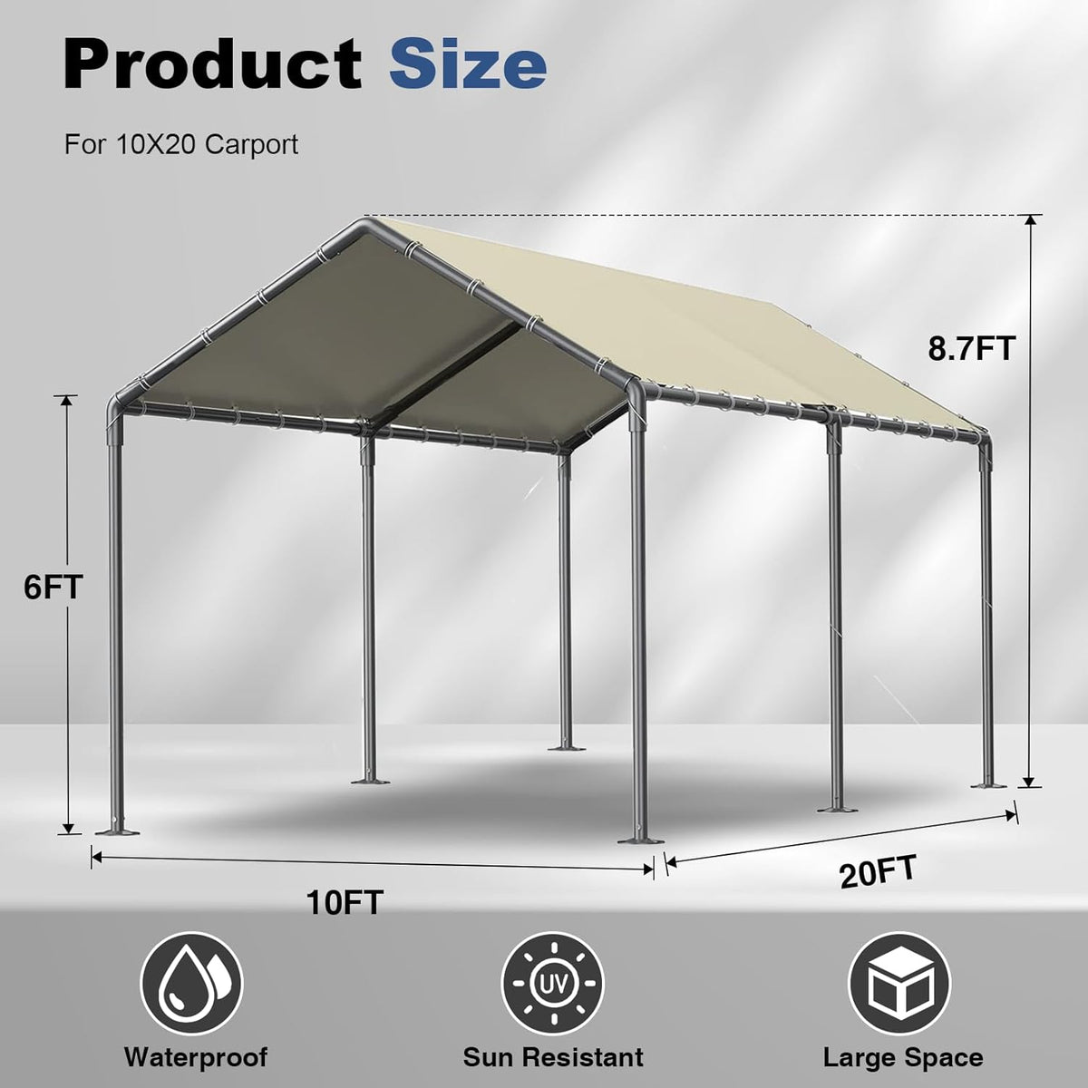 Carport 10x20ft Heavy Duty Car Tent, Portable Garage, Car Shelter, All-Season Tarp Tent for Car, Party，Beige
