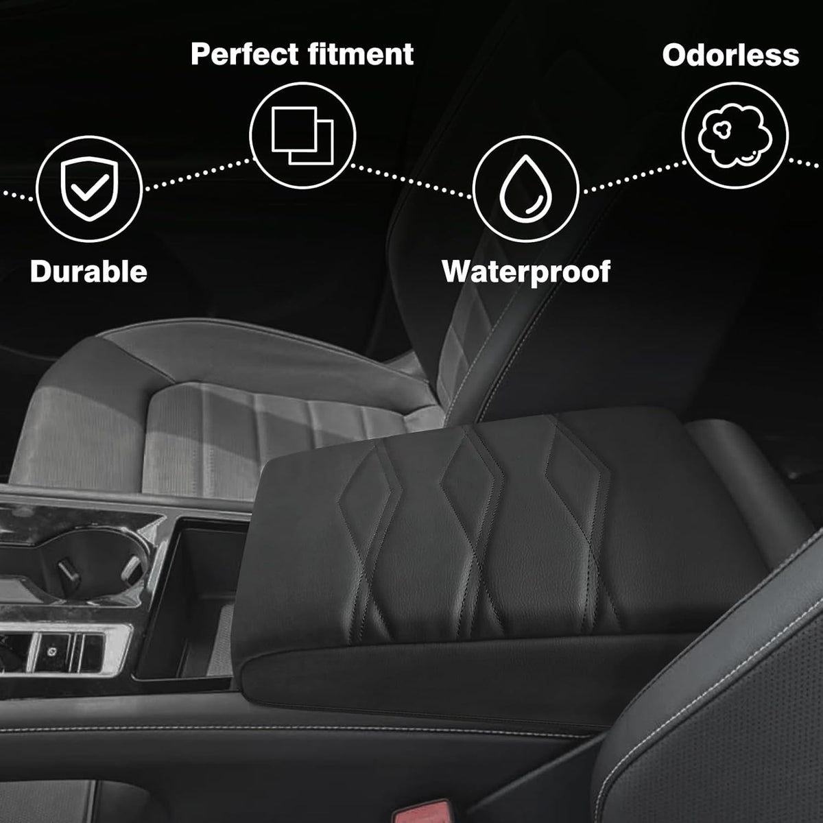 Muslogy Center Console Cover 1-Inch Extra Thick Armrest Pad Compatible with 2024 2025 Volkswagen Atlas & Cross Sport Arm Rest Cushion Padding Anti-Scratch Console Leather Lid Protector