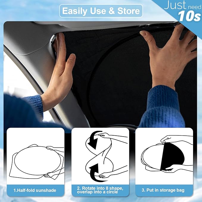 Custom Fit Rivian R1T Windshield Sunshade for 2022-2023 2024 2025 Rivian R1S/R1T Accessories Front Window Sun Shades Shield Cover for Windshield Foldable 210T Sun Visor Protector Blocks UV Ray
