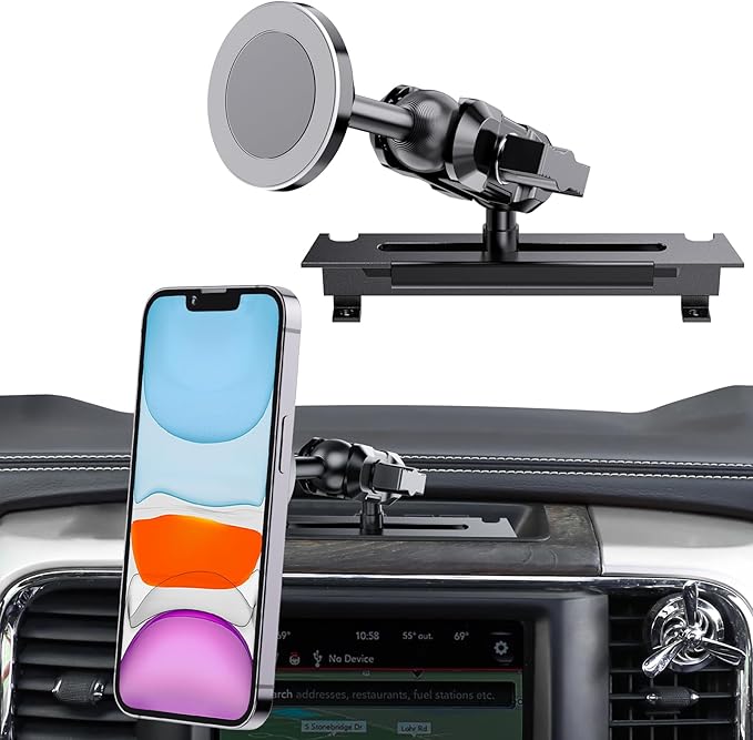 Metal Magnetic Phone Mount for 2013-2018 RAM 1500/2500/3500 & 2019+ RAM Classic, OEM Holes Screws Install Super Stable for Off Road Bumpy Road Dodge 1500 Phone Holder Cool Ram Accessory