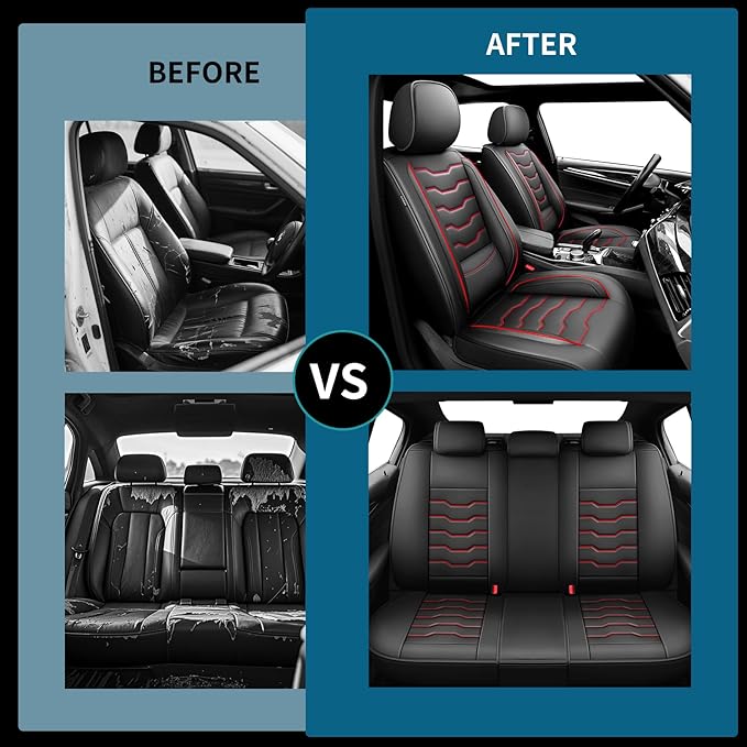 Fit Altima Car Seat Covers Compatible with Nissan Altima 2011-2025 2026 - Premium Leather，Waterproof Breathable，All-Weather Seat Cushion Protecto&Airbag Compatible (2 Front Seat Red Line Black)