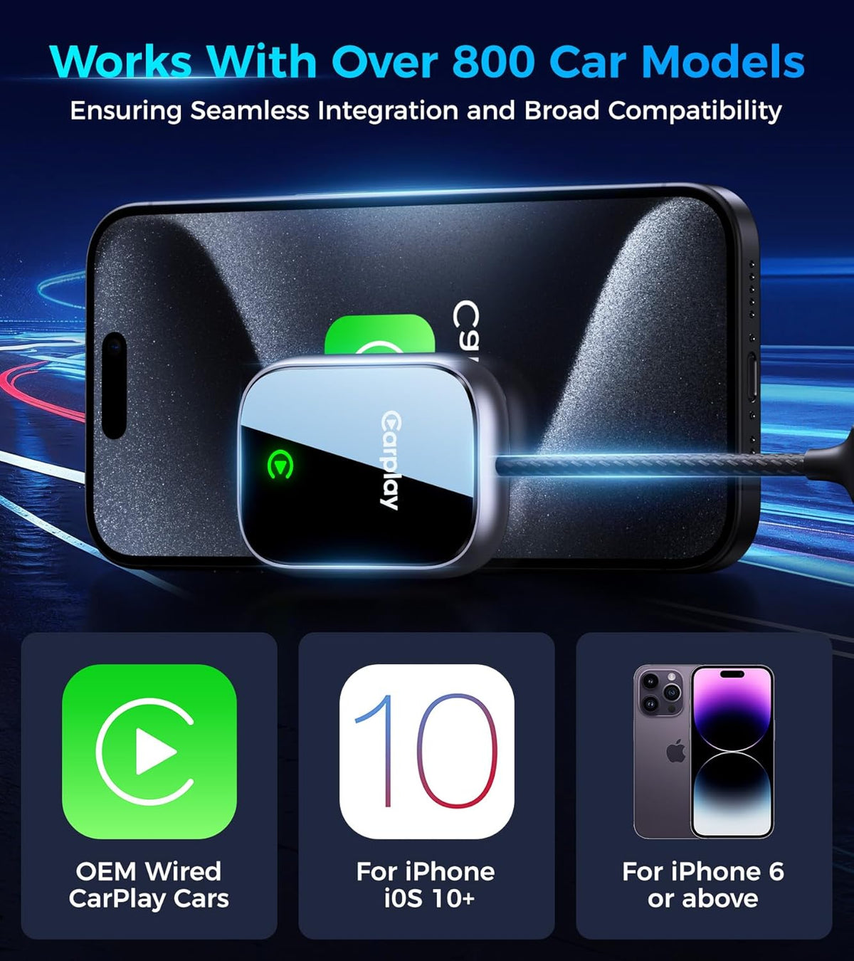 2025 Upgraded Wireless CarPlay Adapter for Apple iPhone, Converts Wired to Wireless Car Play Adapter, Auto Connect, Mini Size, Compatible with Cars from 2016 & iOS 10+