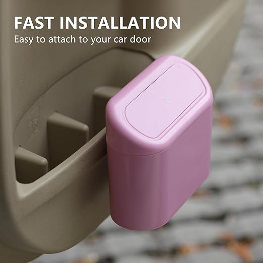 Ginsco 2 Pack Mini Car Trash Can with Lid, Small Car Garbage Can, Cute Leakproof ABS Trash Bin, Auto Accessories for Interior, Garbage Bin for Home, Office with 120pcs Trash Bags Pink