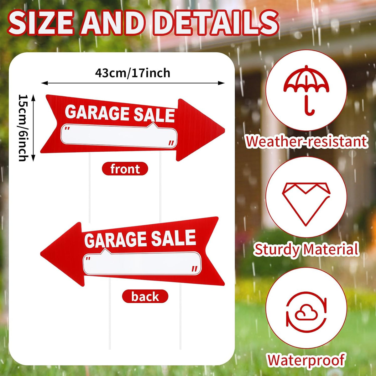 Wenqik 12 Pcs Garage Sale Signs with Stakes Double Sided Neon Arrow Signs with Stakes 17 x 6 Inches High Visibility This Way Plastic Garage Sale Decoration(Red and White)