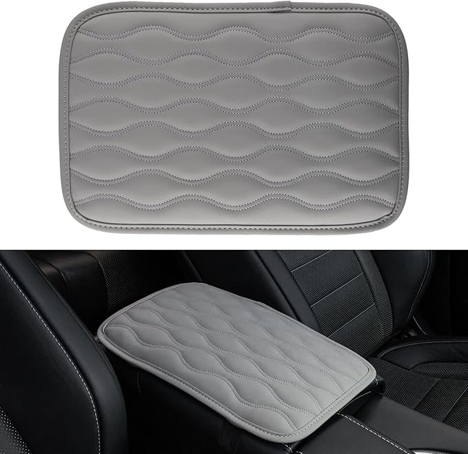Amiss Auto Center Console Pad, Universal Waterproof Armrest Seat Box Cover, Leather Auto Armrest Cover Protector for Most Vehicles, SUV, Truck, Car (Gray)