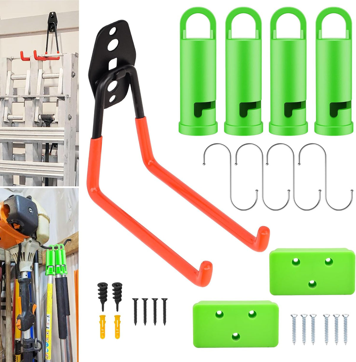 4 Pack Garage Storage Hooks Attachment for Ego Power Multihead System | Battery Mount Holder for Ego 56v Trimmer and Edger | Garage Hooks for Hanging Bike, Garden Tools