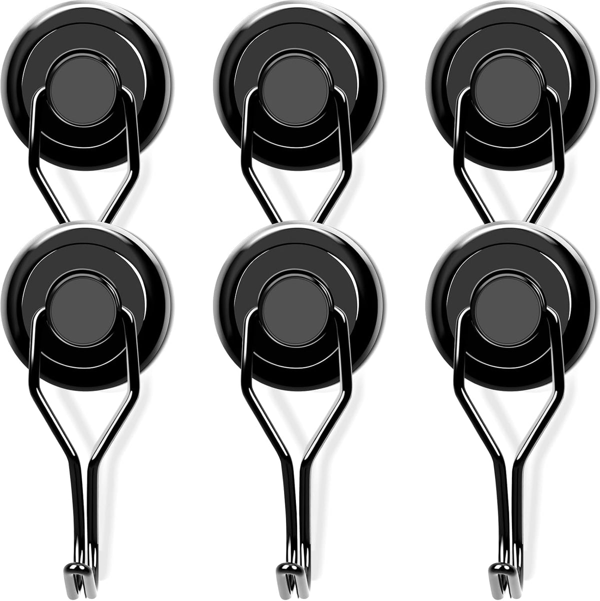 MIKEDE 110 LBS Black Magnetic Hooks, 6 Pack Swivel Swing Magnet Hooks Heavy Duty, Strong Neodymium Magnets Hanger for Hanging, Grill, Cruise Cabins - 32mm(1.26in) in Diameter