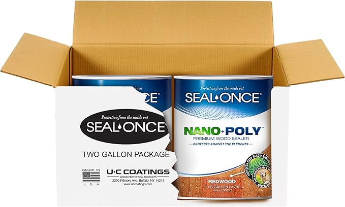Seal-Once Nano+Poly Penetrating Wood Sealer with Polyurethane - Premium Waterproof Sealant -2 Gallon & Redwood