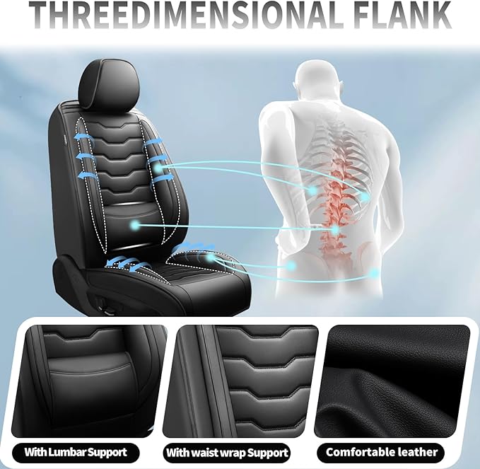Fit Kicks Car Seat Covers， Compatible with Nissan Kicks 2018 2019-2026 -Premium Leather, Waterproof Breathable All-Weather Seat Cushion Protector Airbag Compatible（2 Seats Front Pair， Black