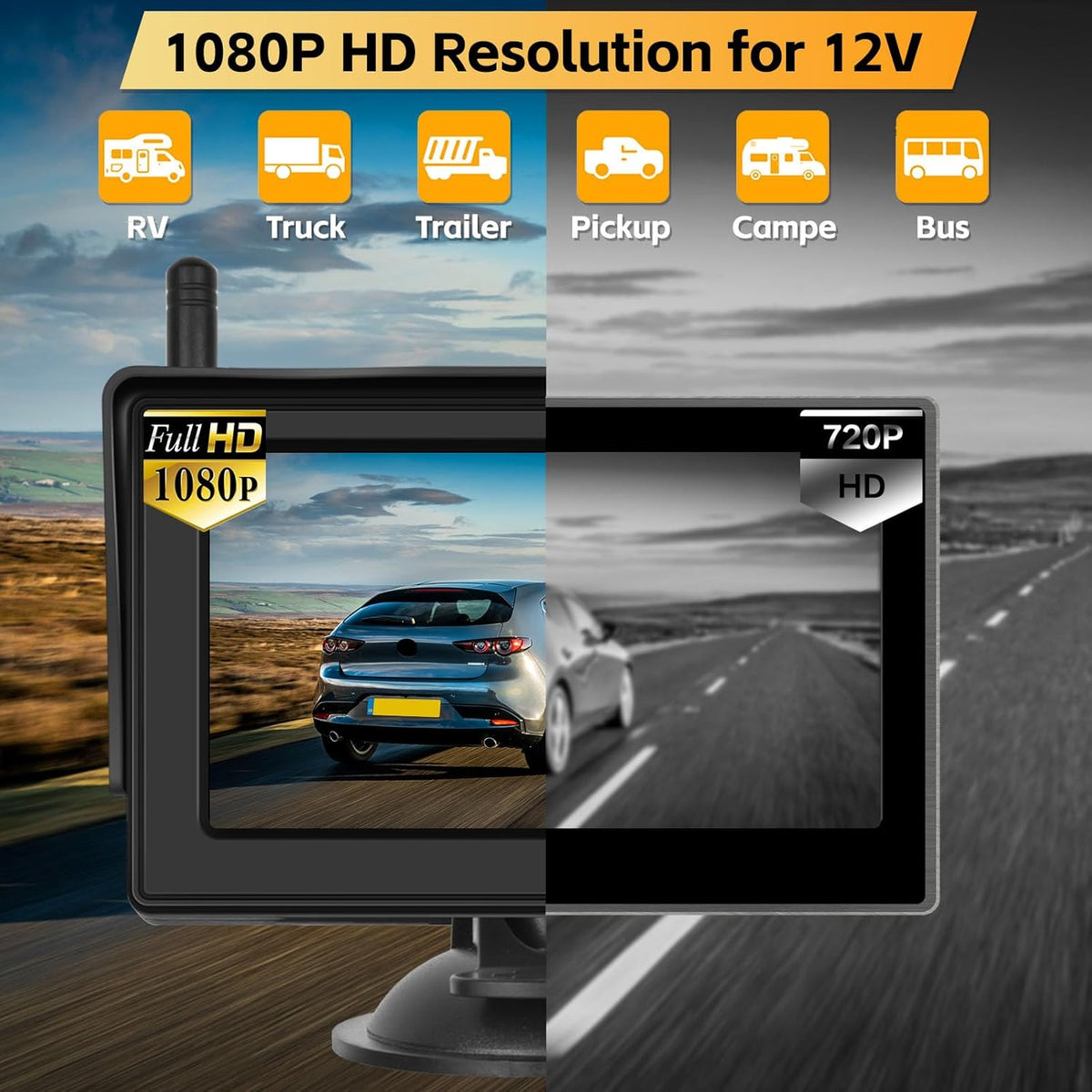 Hikity Wireless Backup Camera System 4.7 Inch Car Monitor Kit HD 1080P License Plate Rear View Camera, Digital Stable Signal, Night Version, IP68 Waterproof, Reverse Camera for Cars