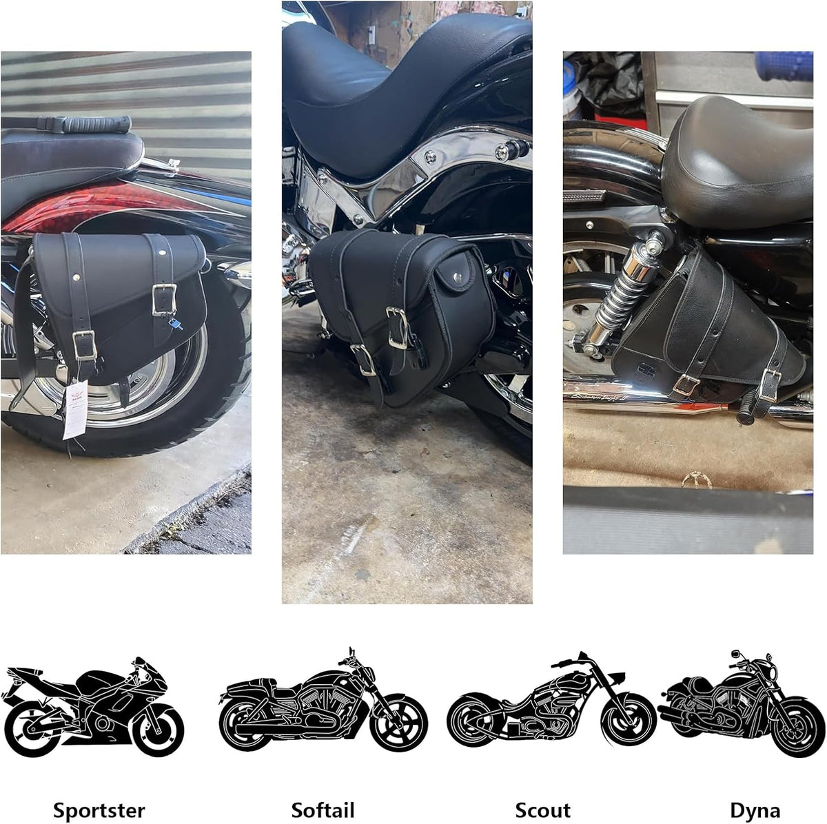 Gargoyle Bells Solo Swing Arm Bags - PVC Waterproof Motorcycle Luggage for Sportster Softail (Right + Left, Black)