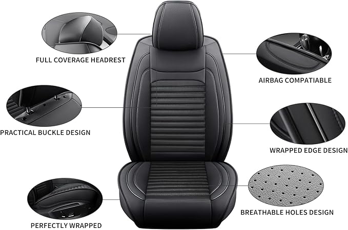 Car Seat Covers Full Set Fit for Toyota C-HR 2018-2022, Premium Faux Leather Car Seat Protector,Breathable Anti-Slip Full Wrapping Edge Seat Covers(Black,Full Set)