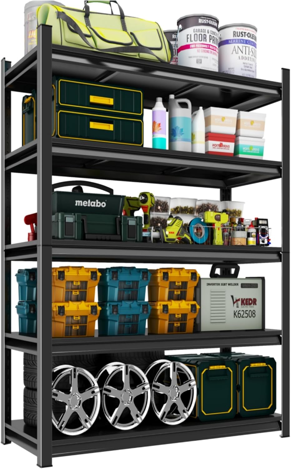 Metal Garage Shelving Unit, Heavy Duty 5-Tier Adjustable Storage Rack, Steel Shelving,2000 lbs Capacity, Industrial Shelves for Heavy Tools and Equipment (5-Tier 78" H x 32" W x 14" D)