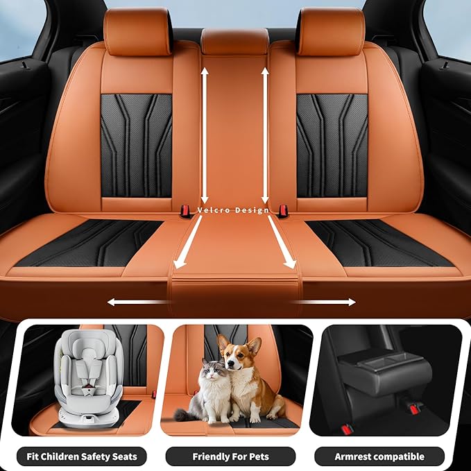 Fit Accord Car Seat Covers Premium Leather for Honda Accord 2012-2025 2026. Waterproof， Breathable, Scratch-Resistant & All-Weather Seat Cushion Protector（Front Seat,Orange&Black