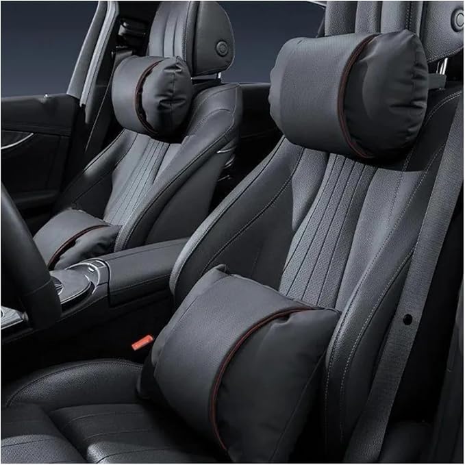1/2PCS PU Leather Car Neck Pillow & Lumbar Support Cushion, Breathable Universal Seat Headrest Waist Pad, Soft Support Cushion for Daily Driving and Travel(A Style backrest)