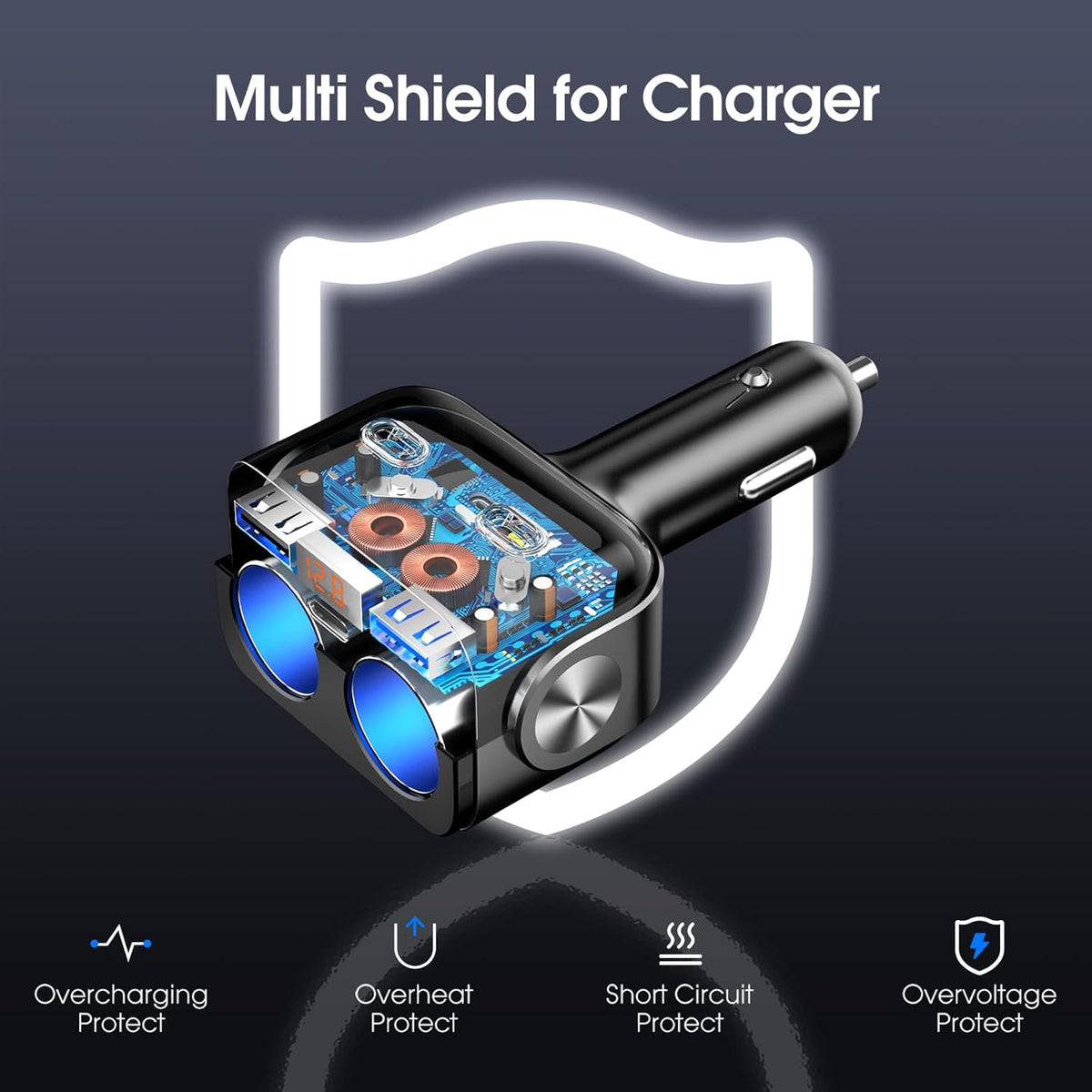 Car Cigarette Lighter Splitter, BUVAYE 12V/24V Dual Cigarette Lighter Adapters for Cars 2-Socket Car Charger Adapter for iPhone/iPad/GPS/Dash Cam/Laptop