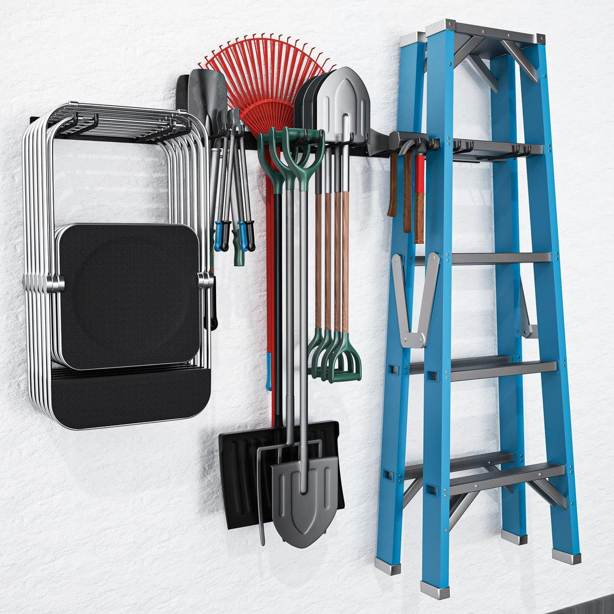 Folding Chair Storage Rack Wall Mount, Garden Tool Hanger for Garage Organization, Patio, Beach & Camping Chairs Organizer Hooks, Holds 480 lbs - 4 Pack