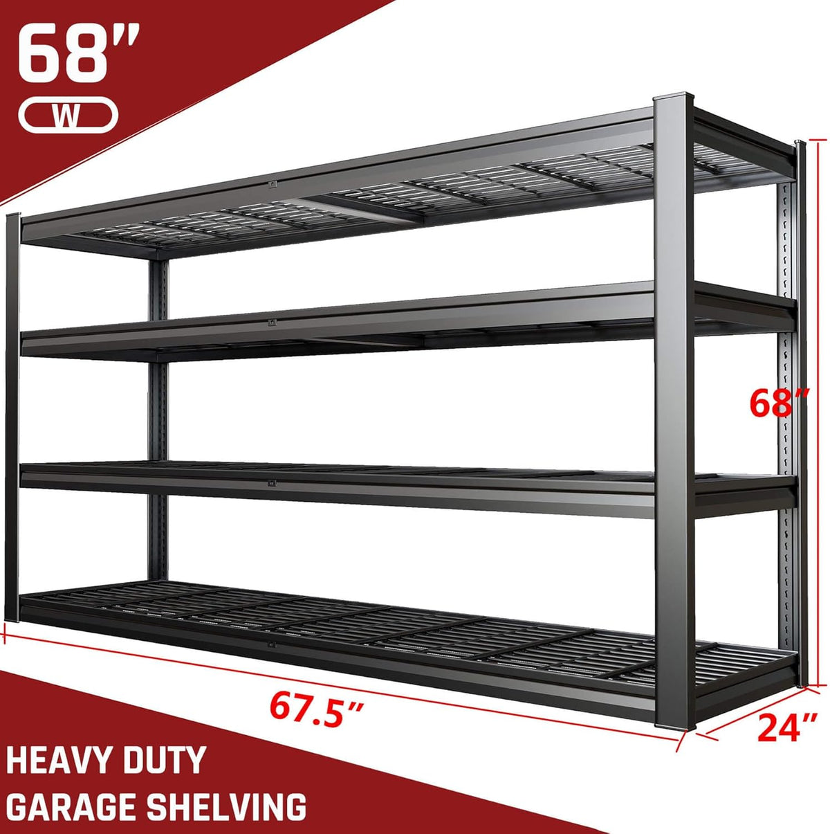 68" Wide Garage Shelving Unit, 68" W x 24" D x 68" H, Heavy Duty Garage Storage Shelves,3500 LBS Capacity, Industrial Adjustable Shelves for Basement Warehouse, 2 Pack