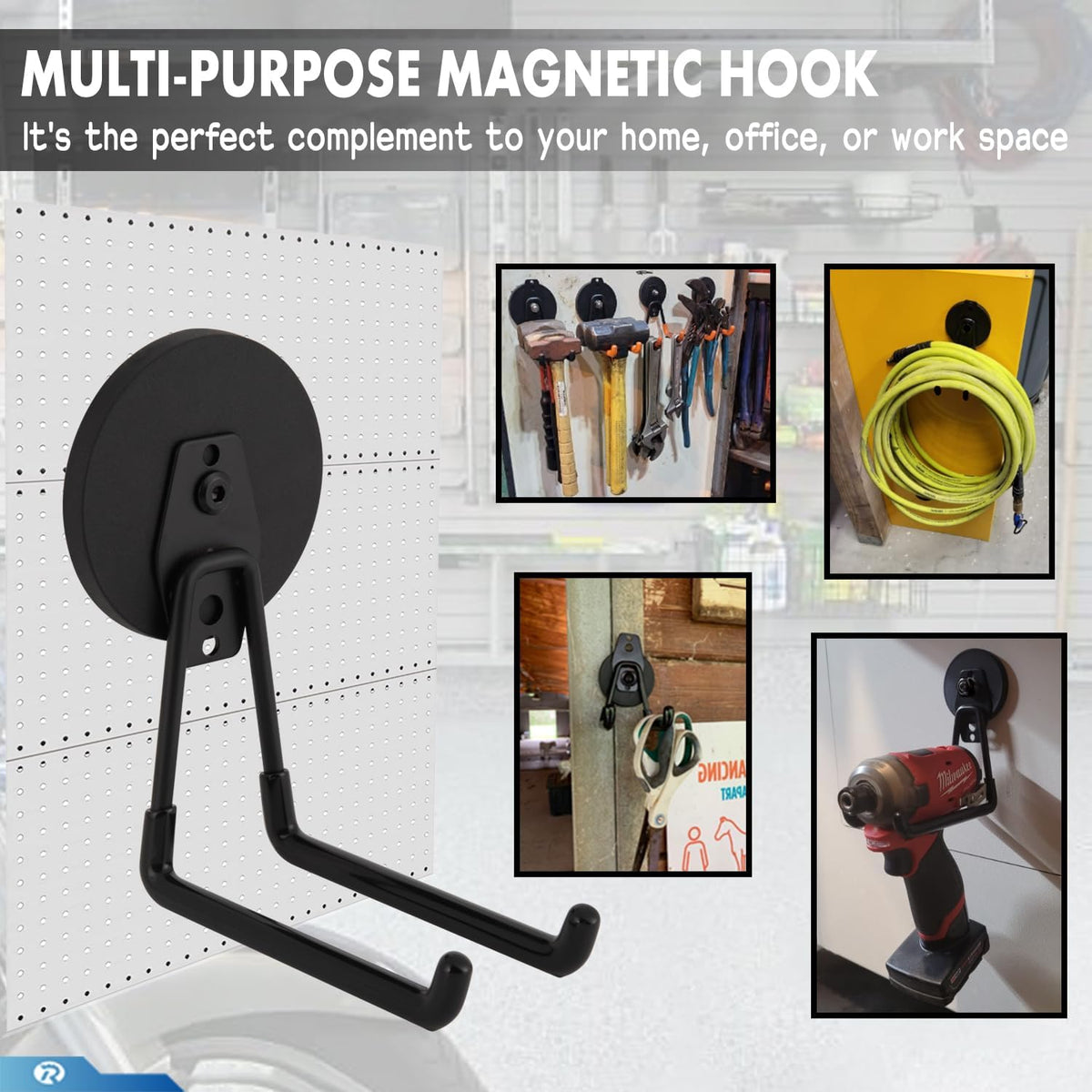 2 Pcs Magnetic Hook Heavy Duty, Strong Magnet Hooks for Garage Tools Hose Rope Electric Drill (Large)