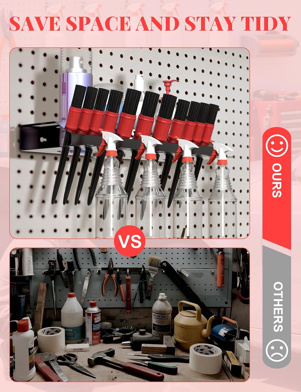Spray Bottle Storage Rack, Wall Mount Bottle Organizer Car Detailing, Detailing Brush Organizer, Car Beauty Shop Accessory Display, 3/8" Air Tool Holder for Garage and Workspace, 1Pcs, Black