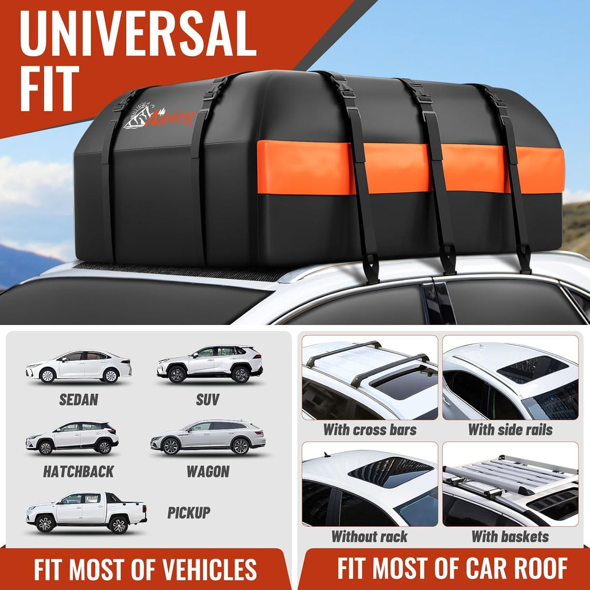 Car Rooftop Cargo Carrier Bag, 20 Cubic Feet Waterproof Heavy Duty 840D Car Roof Bag for All Vehicle with/Without Racks - Anti-Slip Mat, 6 Door Hooks, Storage Bag, 2 Extra Straps, Luggage Lock