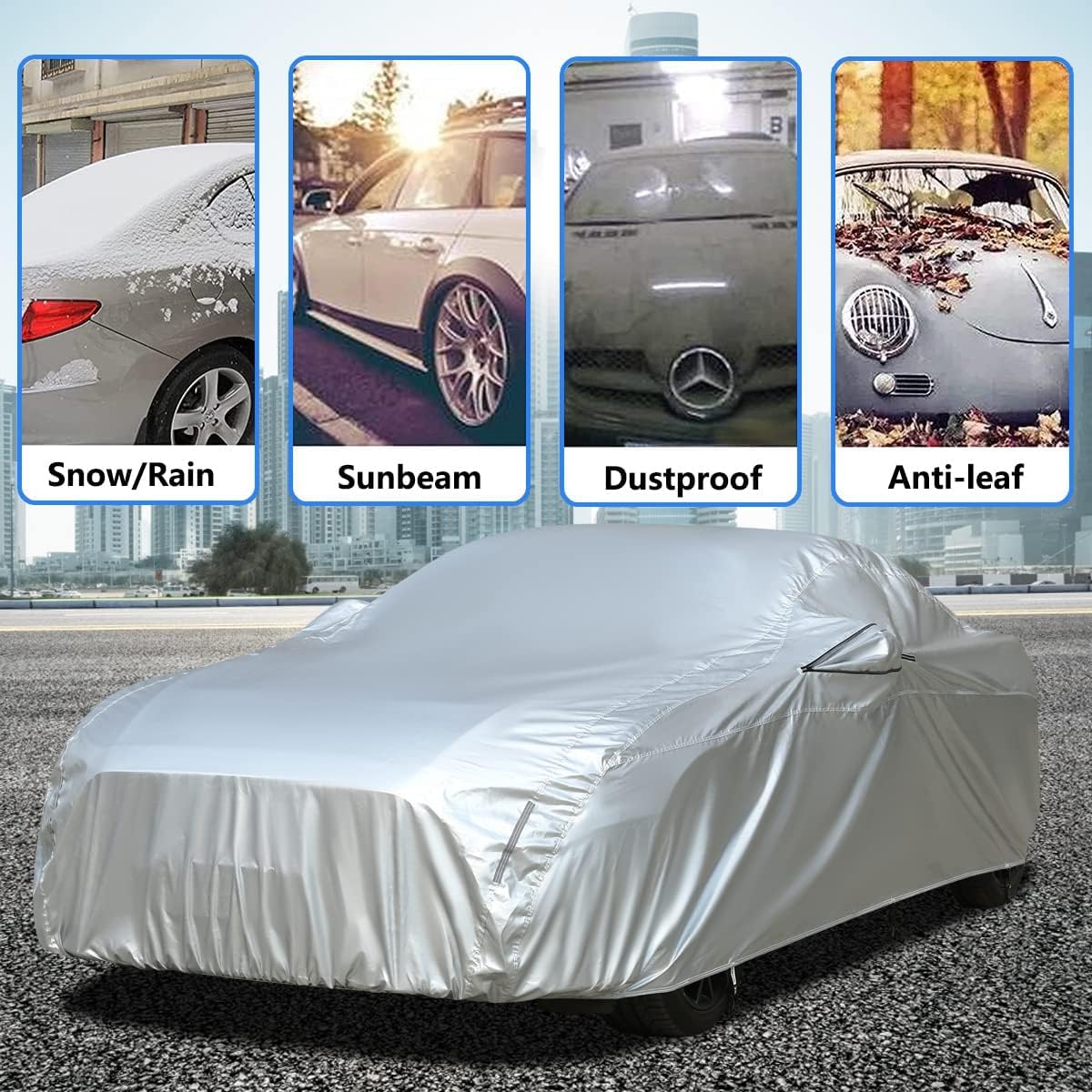 Tecoom Car Cover Waterproof All Weather,Light Shell UV-Proof Windproof Indoor Outdoor Car Covers for Autombilas Without Door Zipper & Mirror Pockets Fit Coupe/Convertible/Sport Car (167-172 Inches)