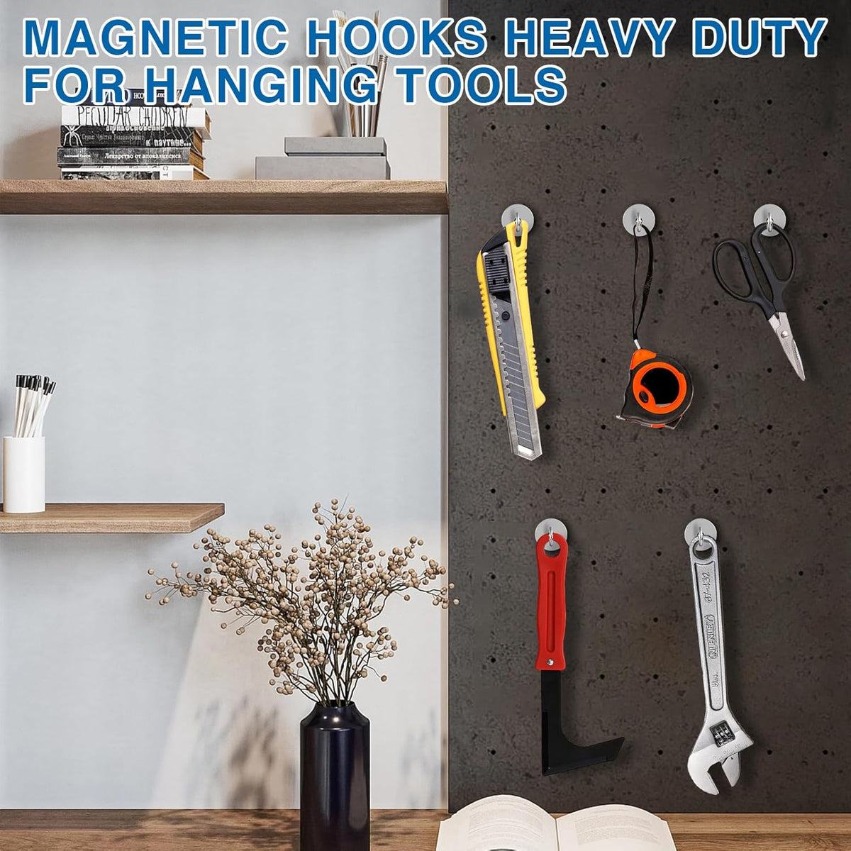 LOVIMAG Magnetic Hooks Havy Duty, 80LBS Strong Magnetic Hooks for Refrigerator, Neodymium Magnet Hooks for Hainging,Magnetic Hanger for Wall, Locker, Cruise Cabins, Grill, Metal Door- 6 Pack