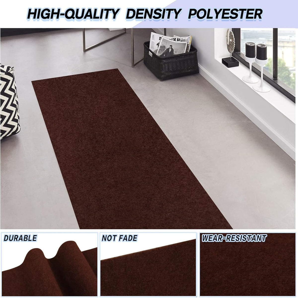 Custom Size Backed Non-Slip Area Rugs Runner, Easy Clean, Waterproof Runner Rugs for Hallway Entryway, Kitchen, Laundry, 3FT x 46FT, Brown