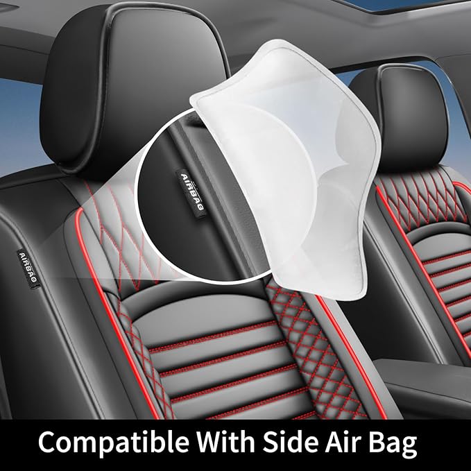 Fit HRV Car Seat Covers for Honda HR-V 2016-2024 2025 2026 - Upgraded Premium Waterproof & Breathable Leather, Airbag Compatible, All-Weather Seat Cushion Protector (Full Set, Black+Red)