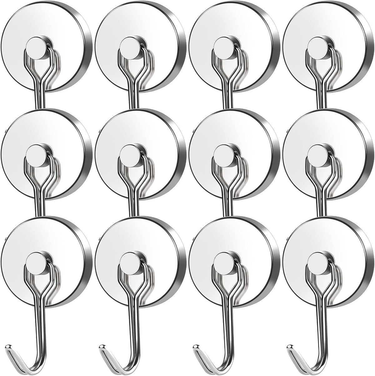 MIKEDE Strong Magnetic Hooks, 110LB Swivel Magnetic Hooks Cruise, Neodymium Magnet Hooks Heavy Duty for Hanging, Grill, Cruise Cabins, Refrigerator, Grill, Kitchen, Locker - Pack of 12
