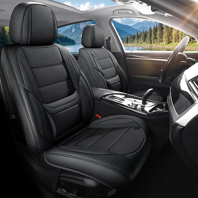 Car Seat Covers Full Set Custom Fit for Pontiac Vibe 2003-2010,Premium Faux Leather with Lumbar Support, Breathable, Anti-Slip & Soft Touch(Black,Fullset)