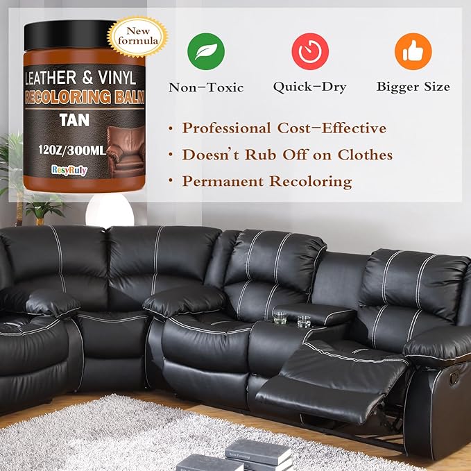 Saddle Tan Leather Dye Light Brown Recoloring Balm Repair Kit Vinyl Car Seat Interior Paint Furniture Couch Recliner Chair Boot Jacket Shoe Bag Purse Color Restorer Fading Scratch Stain Remover