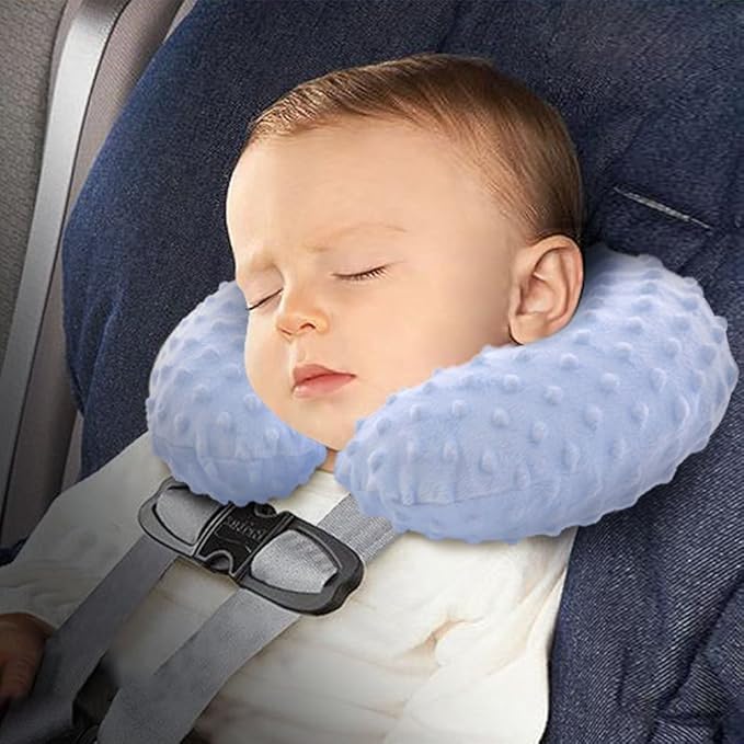 Neck Pillows Baby Kids Travel Pillow Inflatable Head Support Pillow Cute Cozy U Shape Neck Pillow for Car Seat Airplanes Train Soft Washable Chin Neck Support Pillow for Toddler Boys Girls (Blue)